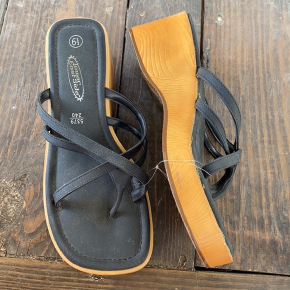 90's Lower East Side Chunky Wooden Sandals Y2K 6.5 - Picture 2 of 7